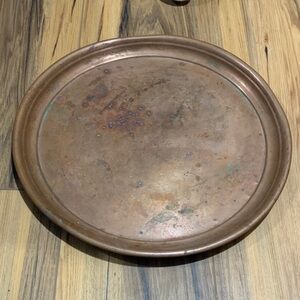 Vintage 14” round Copper Tray in good condition w patina for table or ceremonies